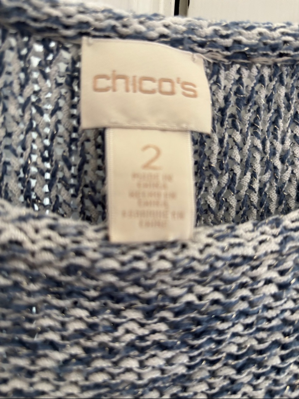 Chico's Blue and Cream  Crewneck Sweater Medium (Chico 2) - Picture 2 of 5
